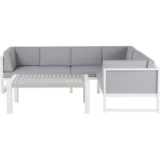 Beliani 6-Sitzer Lounge Set Weiß und Grau Aluminium 2-Teilig mit Grauen Auflagen Latten-Optik Modern Skandi Terrasse Outdoor Gartenset Loungemöbel - Grau/Weiß