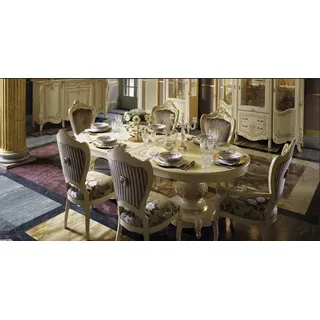 Esszimmer Wohnzimmer Esstische Tische Tisch Möbel Esstisch Naturholz Retro Style - Weiß