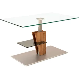 Venda Couchtisch , Grau, Edelstahlfarben, Wildeiche , Holz, Glas, Holzwerkstoff , Wildeiche , teilmassiv , rechteckig , Wange, Bodenplatte , 60x47-65x100 cm , höhenverstellbar , Holzmöbel, Holztische, Wohnzimmertische Holz, Couchtische Holz
