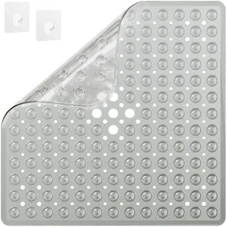 SRIWATANA Duschmatte rutschfest Antirutschmatte Dusche 53x53cm inkl. 2 Haken, Duscheinlage Duschteppich BPA Frei Shower Mat Non-Slip Schimmelresistent & Maschinenwaschbar, Grau