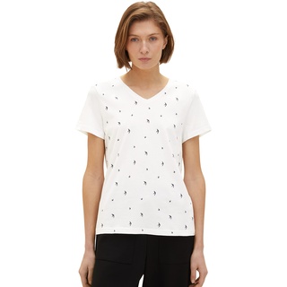 TOM TAILOR Damen 1037404 T-Shirt, 32650 - Offwhite Bird Design, XXL