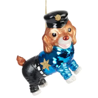 BRUBAKER Polizei Hund Weihnachtskugel aus Glas - Handbemalt - Christbaumschmuck für Polizisten und Polizei-Fans - Tier Figur Lustig Weihnachtsdeko - Bunt