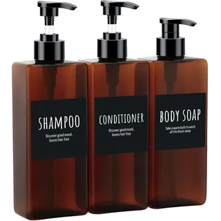 Segbeauty Seifenspender, 3 Stück 500ml Shampoo Flaschen zum Befüllen, Shampoo Spender für Dusche mit Etiketten, für Küchen, Bäder, Hotels, Bernstein