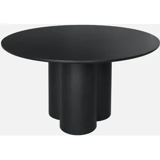 sweeek - Runder Esstisch Hevea-Holz und Eichenfurnier für 4 Personen Ø130 cm - Schwarz - Schwarz