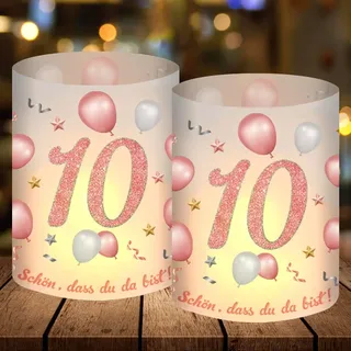 12 Windlicht Tischdeko 10. Geburtstag, Party Deko 10Geburtstag Mädchen, Rosegold 10. Geburtstag Deko, Schön DASS Du Da Bist, Geeignet für Teelichter oder Kerzen, Happy Birthday Tischdeko