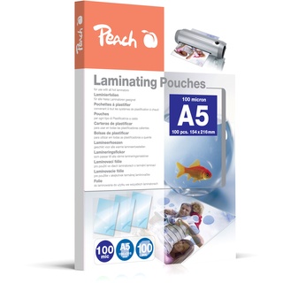 Peach Laminierfolien A5 100 mic glänzend 100 pouches - - Premiumqualität für beste Laminierergebnisse - kompatibel mit Geräten aller Markenhersteller - PP500-03