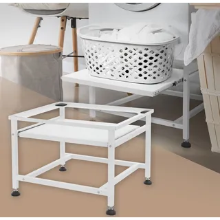 ML-Design Waschmaschinen-Untergestell mit ausziehbarer Ablage, Weiß, 62,5x53,5x45cm Stahl, bis 150kg, Waschmaschinensockel Trocknersockel Unterschrank - Weiß