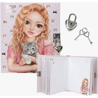 DEPESCHE 13569 TOPModel Kitty and Doggy - Tagebuch mit Herz-Schloss und Schlüssel, Buch in Lila, mit Model Motiv, Katzen Muster und 192 linierten Seiten