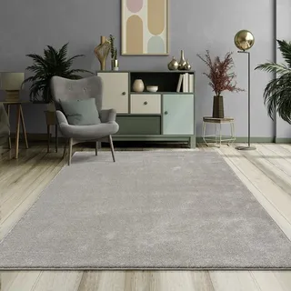 Mia's Teppiche Emely Moderner Weicher Kurzflor (17 mm) Wohnzimmer Teppich - Silber - 200 cm Rund