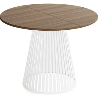 WFL Group Esstisch Naro rund ausziehbar mit Weißem Lamellen-Metallgestell, Walnuss Braun 100-180/100/76 cm , Holzwerkstoff , Rund,Rund , 100x76x100 cm , Esszimmer, Esstische