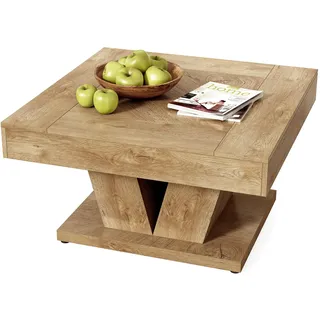 LITTLE TREE Quadratischer Couchtisch, moderner rustikaler Couchtisch für das Wohnzimmer, Holztisch mit verstellbaren Füßen, Eiche