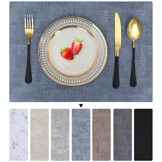 Homaxy Tischsets Abwaschbar 4er Set, Wasserdicht Tischset, Platzsets Abwischbar Doppelseitigen, Platzset Leder, rutschfest Platzdeckchen, Schön Tischuntersetzer, Blau