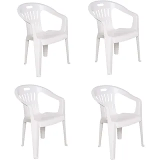 Dmora - 4er Set Gartenstühle Bisceglie, Gartensitz, Für drinnen und draußen, Mit Armlehnen und stapelbar, Made in Italy, 56x55 h78 cm, Weiß