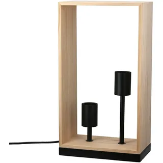 Tischleuchte , Schwarz, Hellbraun , Holz, Metall , Kiefer , massiv , länglich , 22x40x12 cm , RoHS, Europäischer Sicherheitsstandard, Schutzklasse II (Schutzisoliert) , Wippschalter , Lampen & Leuchten, Innenbeleuchtung, Tischlampen, Tischlampen