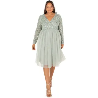 Maya Deluxe Damen Maya Deluxe Midi Elegant Wedding Sleeves Deep V Neck Sequins Cocktail Prom Bridesmaid Dress, Green Lily, 36 EU