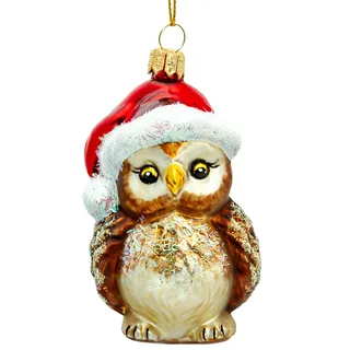 SIKORA Eule mit Weihnachtsmütze besondere Weihnachtskugel Glas Christbaumschmuck Deko Figur Weihnachten Anhänger Ornament - Meisterstücke - BS710, Variante:braun