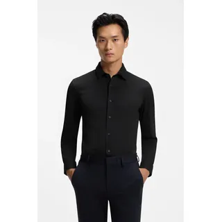 Businesshemd BOSS "HANK", Herren, Gr. 44, N-Gr, schwarz (schwarz001), Web, Obermaterial: 75% Baumwolle, 25% Polyester, unifarben, slim fit normal, Rundhals, 2-Knopf-Manschette mit Schlitz, Hemden Businesshemd, Kentkragen, Slim Fit, Baumwoll-Mix mit Performance-Stretch