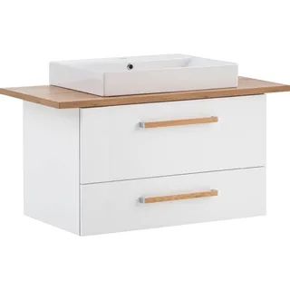 Schildmeyer MÖBELPARTNER Waschbecken mit Unterschrank Duo 702037 kreideweiß, eiche landhaus 102,2 x 50,0 x 61,5 cm