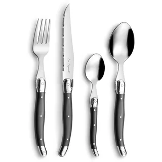 Lou Laguiole Steakbesteck TRADITION, Besteck, Edelstahl mit farbigen Kunststoffgriffen, anthrazit, für 12 Personen, 48-teilig