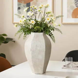 Hometopia Sechseck Keramikvase Beton Optik Deko Vase Modern 31cm Höhe | Geometrische Hexagon Form, Beton Optik Design, Moderne Skulpturale Deko, Interior Akzent Vase, Minimalistischer Stil