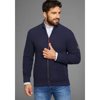 Strickjacke DELMAO "Bis Größe 4XL, Struktur", Herren, Gr. XL (56/58), blau (dunkelblau), Strick, Obermaterial: 60% Baumwolle, 40% Polyacryl, Waffelmuster, regular fit normal, Rippstrickbündchen, Strickjacken Strickjacke, mit Wabenstruktur