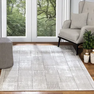 Livabliss Salla Teppich Wohnzimmer Boho - Großer Schlafzimmer 160x213 cm - Esszimmer Mit Geometrischem Muster, Skandinavischer Modern in Weiß Und Silber