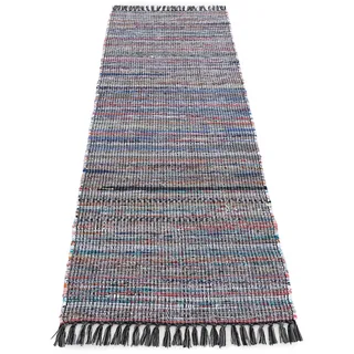 carpetfine Kelim Chindi Wendeteppich 80 x 350 cm Schwarz