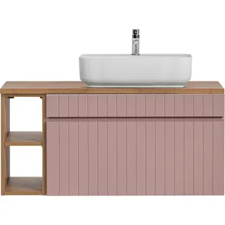 Waschtischunterschrank mit Regal 100 cm, Aufsatzwaschbecken IRAKLIO-56-ROSE rosa Eiche Nb., B/H/T ca. 100,4/62,5/46 cm - Pink