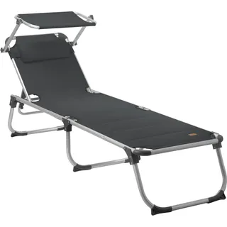 CampFeuer Sonnenliege mit Dach, Anthrazit, Alu Campingliege, Gartenliege mit Sonnendach - Grau