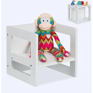 Relaxdays Sitzhocker Kinder, 2in1 Wendehocker, 2 Sitzhöhen, mit Armlehnen, HxBxT: 30x30x30 cm, Kindertisch, MDF, weiß