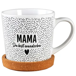 Papierdrachen Geburtstagsgeschenk für Mama - Tasse aus Keramik mit passendem Kork Untersetzer - Tischdeko - Kaffeetisch - Kaffeetasse - Mama du bist wunderbar - zum Muttertag