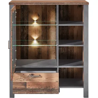 Innostyle Cardiff Highboard Used Style Optik Dark Holzwerkstoff/Glas inkl. LED Beleuchtung