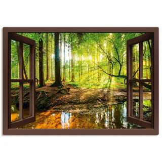 Artland Wandbild »Fensterblick - Wald mit Bach«, Wald, (1 St.), als Leinwandbild, Poster, Wandaufkleber in verschied. Größen, braun