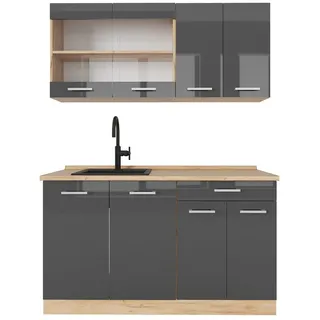 Vicco Küchenzeile R-Line 140 cm Anthrazit Hochglanz/Goldkraft Eiche
