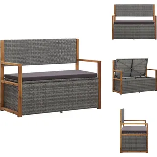 vidaXL Bank mit Stauraum 115 cm Poly Rattan Massivholz Akazie Grau - Gartenbänke - Grau