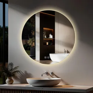 S'AFIELINA LED Badspiegel Rund Badezimmerspiegel Wandspiegel mit Touch-Schalter,3 Lichtfarbe 3000/4000/6500K 70 cm - Transparent