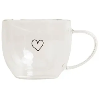 doppelwandige Tasse Herz weiß, Designer Eulenschnitt, 9.7x13.5x7.8 cm