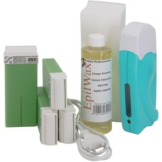 EpilWax Wachswärmer Waxing Set für Enthaarung Haarentfernung - Mit 4 Aloe Vera Roll On Wachspatronen, Waxing Gerät, 100 Vliesstreifen und Nachbehandlungsöl