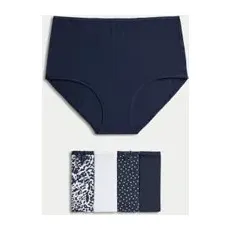Womens M&S Collection 5pk Cotton LycraTM Printed Full Briefs - Navy Mix, Navy Mix - 10