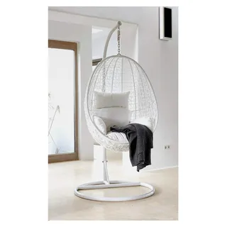 Hängesessel mit Gestell und Sitzkissen, Loungemöbel, komplett in Weiß (Kissenfarbe: Weiß)