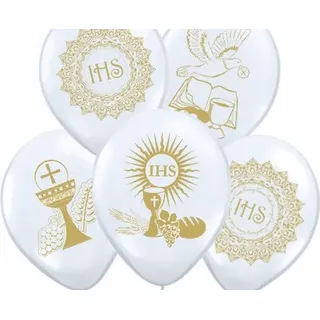 Luftballons mit dem Aufdruck "KOMMUNION WHITE MIX" - 25 Stk.