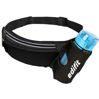 EDIFIT Edifit, Laufgürtel, Bauchtasche Damen Herren, Gürteltasche, Zubehör, mit Getränkehalter, Wasserdicht, mit Zip-Verschluss, Verstellbarer und reflektierender Gurt (Schwarz)