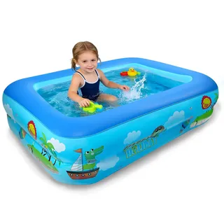 Aufblasbares Planschbecken für Kinder, 120 cm Schwimmbecken Kinder Swimmingpool, Tragbare Badewanne Aufblasbar, Aufblasbarer Pool Rechteckig, Kinderpool Planschbecken Rechteckig für Indoor Outdoor