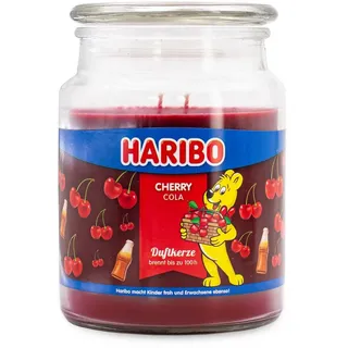 Haribo Duftkerze im Glas mit Deckel | Cherry Cola | Fruchtig | Kerzen Rot | Groß (510g) | Lange Brenndauer (100h)