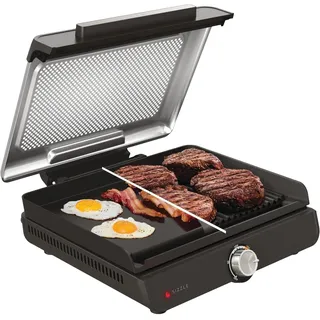 Ninja Sizzle Elektrischer raucharmer Rauchgrill mit flacher Platte – 1460 W mit Antihaftbeschichtung und flacher oberer Platte, abnehmbarer Deckel für Geschirrspüler, Fettbindung und Fahren
