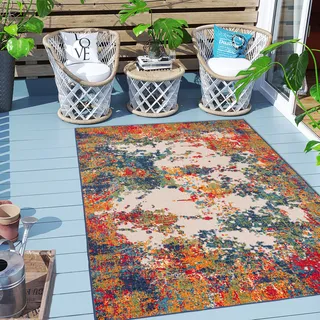 Carpeto Rugs Abstraktes In- & Outdoor Teppich Wetterfest für Balkon, Terasse - Balkon Teppich Wasserfest - Outdoorteppich Wetterfest - Aussenteppich Terrasse Groß - Mehrfarbig Bunt - 160 x 230 cm - Bunt