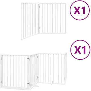 6-tlg. Hundetor mit Tür Faltbar Weiß 480 cm Pappelholz - Weiß