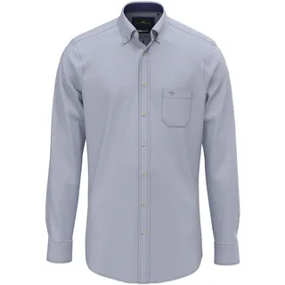 Langarmhemd FYNCH-HATTON, Herren, Gr. L, N-Gr, grau (crystal blau), Jersey, Obermaterial: 100% Baumwolle, unifarben, regular fit taillenbedeckt, Manschette, Hemden Langarmhemd, mit Logo Stickerei