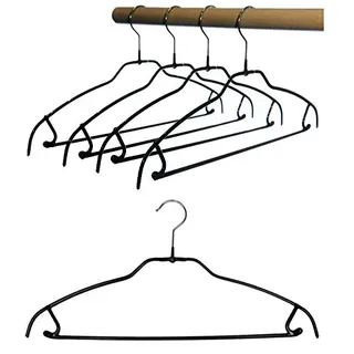 Hagspiel Kleiderbügel aus Metall, Drahtbügel schwarz rutschhemmend beschichtet, mit Steg und Rockhaken für Hemden oder Blusen Komb. Hosen, 4 mm, 10 STK., sehr platzsparend