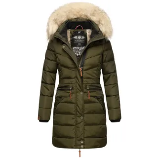 Navahoo Steppmantel Paula stylischer Winter Parka M edlem Fellimitat grün